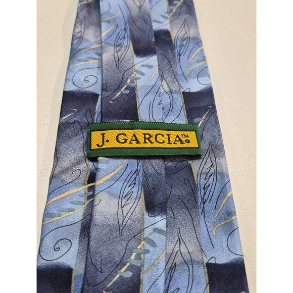 J. Garcia Silk Tie Collection Seventeen Mens Blue Leaf Pattern Necktie 65" - Picture 3 of 8
